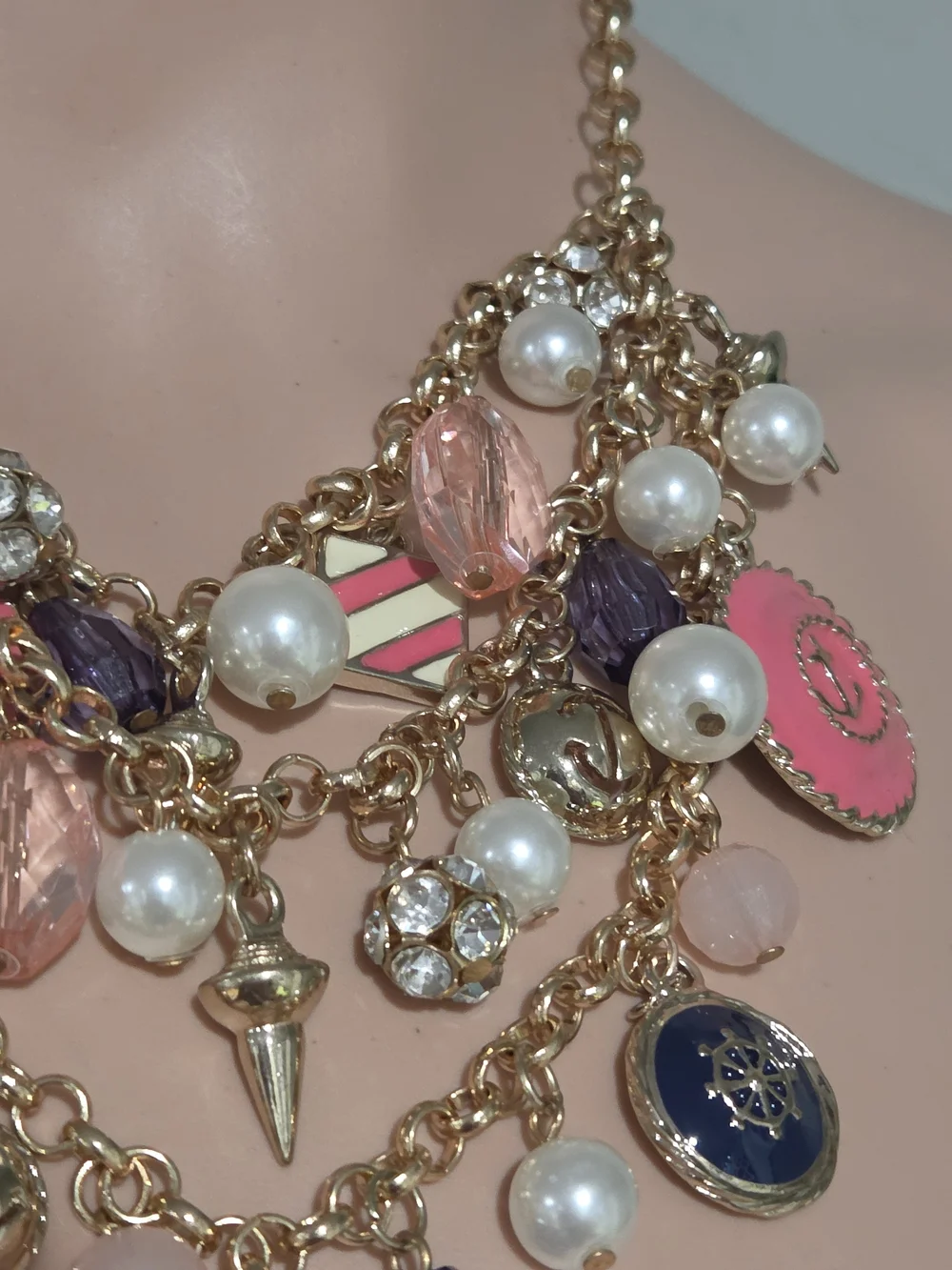 Betsey Johnson Nautical Anchor Charm Layered Gold Tone  Necklace